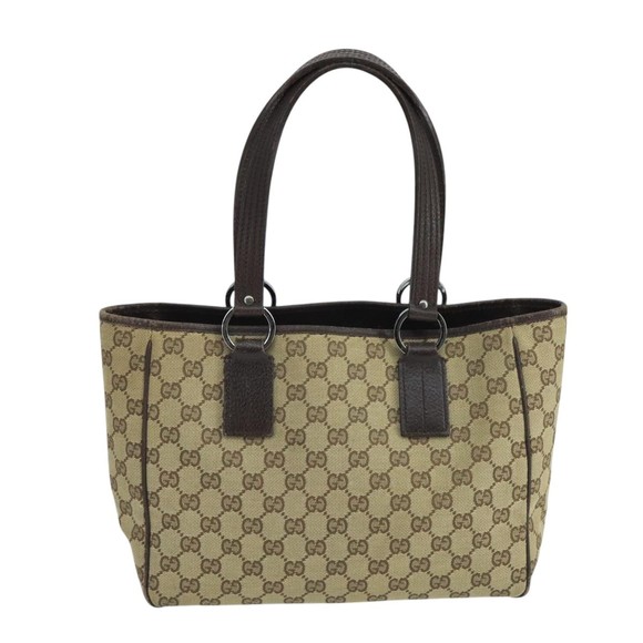 GUCCI GG Canvas Hand Bag Beige Brown Silver 113019 Auth 103326 - Picture 3 of 16